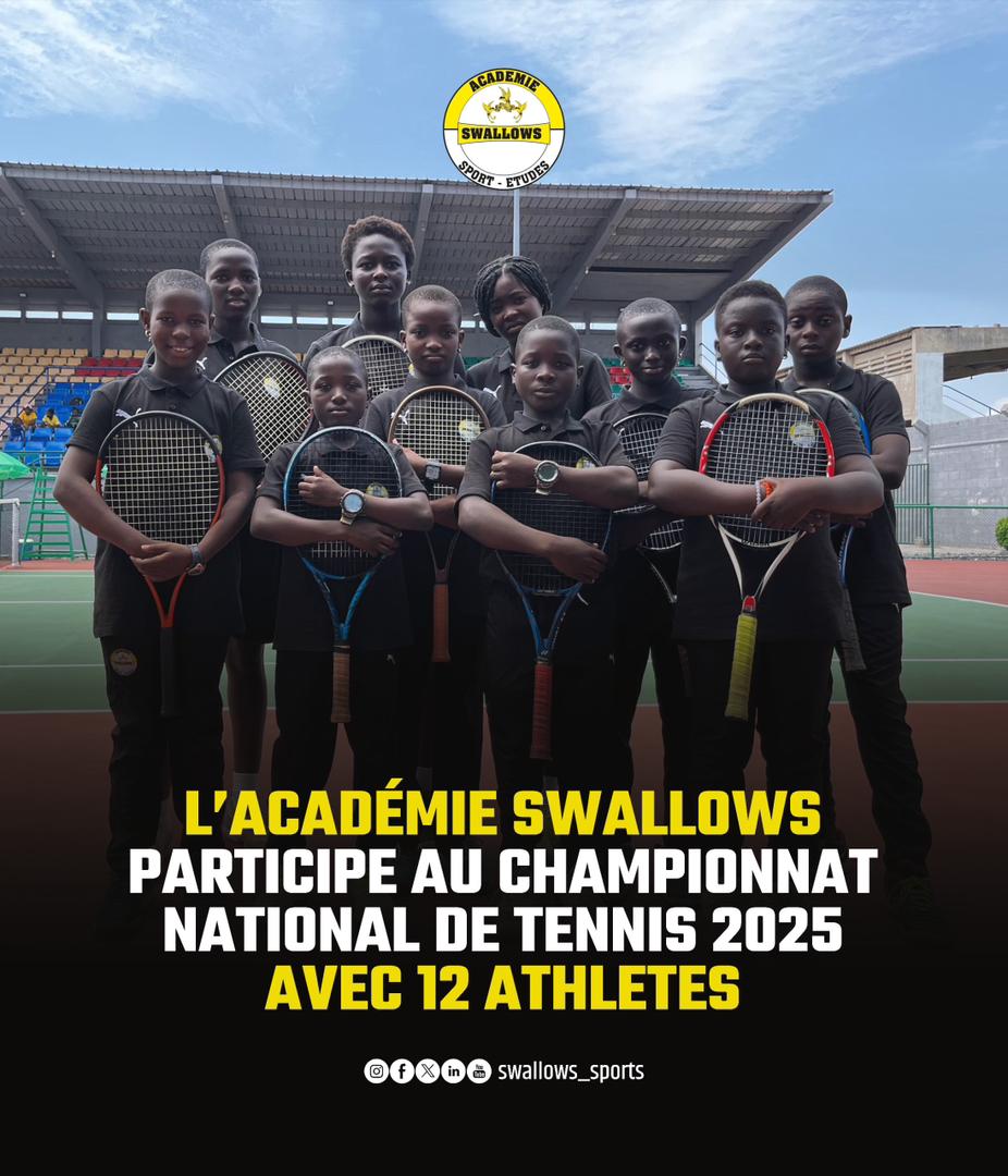 L’Académie Swallows participe au Championnat National de Tennis 2025 au Stade Omnisports de Lomé, du 27 octobre au 1ᵉʳ novembre, avec 12 jeunes athlètes (8 filles et 4 garçons).